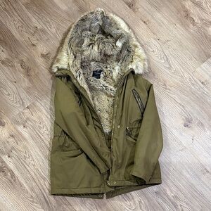 Olive Green Parka with Faux Fur Lining